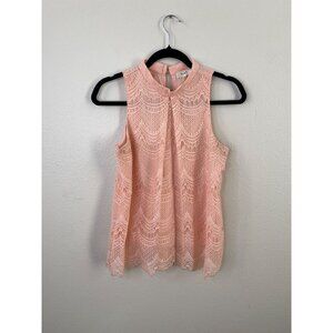 Love J Womens Sleeveless Light Pink Lace Top Scalloped Hem Keyhole Back Size M